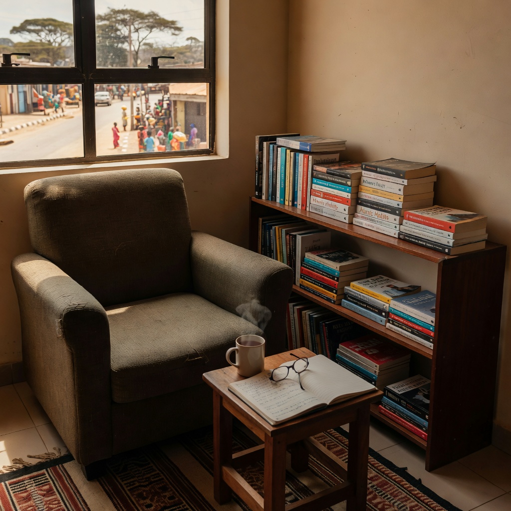 Reading and learning in Uganda office